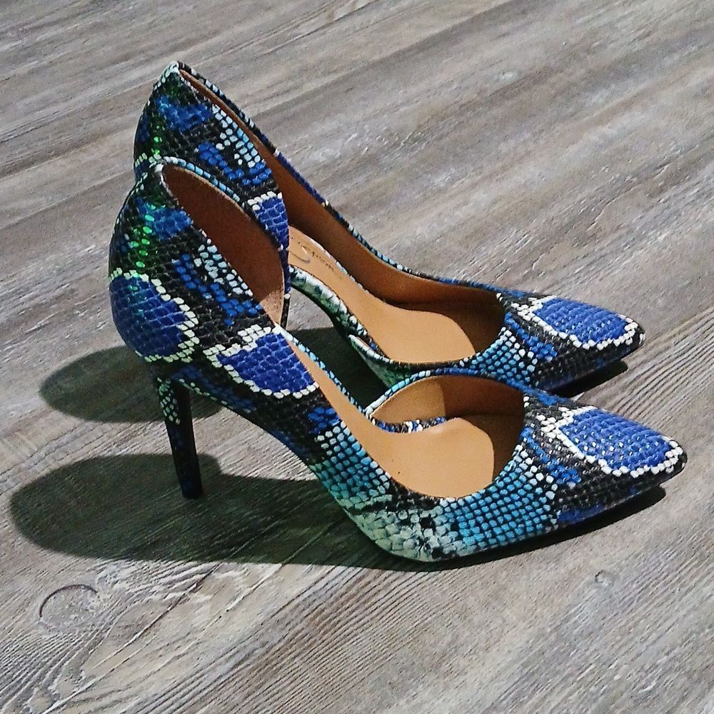Jessica Simpson blue black white snakeskin print heels Sz 8 NWOB - Picture 5 of 8